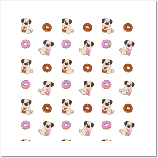 Pug Doughnut Pattern Posters and Art